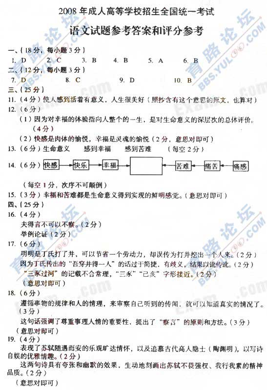 2008年成人<a href=http://www.quanminpifa.com/gk/ target=_blank class=infotextkey>高考</a>真題及答案-高起點語文06